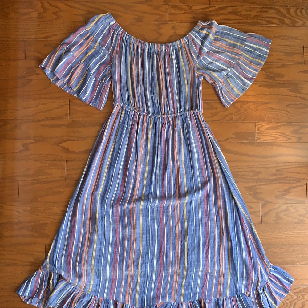 Spiaggia Dolce NWOT Striped Boho Off the Shoulder Dress High Low Hem Size Large - Picture 15 of 16